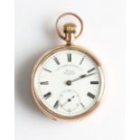 An Edwardian 9ct rose gold Lancashire Watch Co. Ltd crown wind open face pocket watch, the white