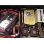 A Bush radio, telephone sets, with four mantel clocks, etc.