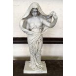 A resin modern sculpture of semi-clad female, height 73cm.