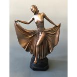 G. LEONARDI. A signed Art Deco rose gold painted chalk semi-clad dancing figurine titled ‘Rhapsody’,