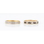 Two half eternity rings, one set with diamond, hallmark indistinct, the other being hallmarked 9ct