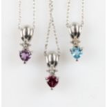 Three pendants on chains, set with various gemstones, stamped 925, (3).