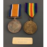 World War One War and Victory medals belonging to 26565 Pte. V. H. Porter. R. War R.