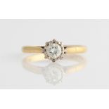 A diamond solitaire ring, set a round brilliant cut diamond, measuring approx. 0.33ct, stamped