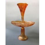 A marigold curved star carnival glass epergne, height 44cm.