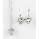A part suite of hallmarked 18ct white gold aquamarine and diamond jewellery, to include a pendant