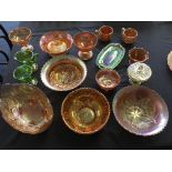 A selection of carnival glassware, including Double Dutch bowl, four flowers bowl, Electra bowl,