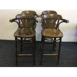 Two pairs of bentwood bar stools with fan backs.