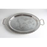 A late 19th/early 20th Century Chinese export silver twin handled tray, the oval form engraved