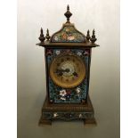 An Edward and Sons Glasgow Paris make cloisonné enamelled on brass mantel clock with five finials to