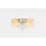 A hallmarked 22ct diamond solitaire ring, set with an old European cut diamond, measuring approx.