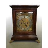 A German oak cased four glass panelled bracket clock, with a double fusee chain driven movement