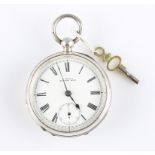 A Victorian silver Waltham open face key wind pocket watch, the white enamel dial having hourly