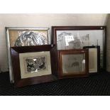 Five prints and drawings, including Edwardian silhouette.