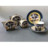 A Moorland Bradwell pattern teaset including teapot, cream jug and sugar port, with six cups, six