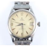 A gents Tudor Oysterdate wrist watch, the cream dial having hourly arrow markers and quarterly