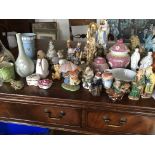 A box of various china to including Bunnykins, oriental figures etc.