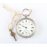 A silver J.G. Graves key wind open face pocket watch, the white enamel dial having hourly Roman