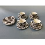 Kelsboro ware ‘Zambezi’ Zebra pattern four tea cups, saucers and side plates.