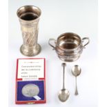 A lot of hallmarked silverware, to include a Mappin & Webb twin handled porringer, a Mappin & Webb