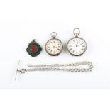 A collection of items, to include a hallmarked silver graduated curb link watch chain with T-bar,