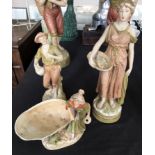 Three Royal Dux figures, height 38.5cm.