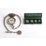 A boxed set of four 1902 Maundy coins, a military compass engraved Terrasse W. Co. VI 85185 1918, on