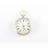 A silver Thomas Russel & Son open face key wind pocket watch, the white enamel dial having hourly