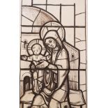 A stamped John Hardman watercolour and charcoal stained glass design, inscribed Church of St