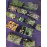 Selection of Corgi and Dinky military vehicles to include tankers and canons etc.