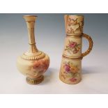 A Royal Worcester bulbous based vase with floral design, height 22cm, together with a gilded handled