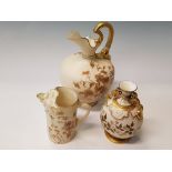 A group of three Royal Worcester pieces to include a jug with red and gilded flowers and lion