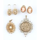 A pair of hallmarked 9ct yellow gold cameo clip-on earrings, a pair of yellow metal clip-on