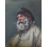 W. HOPKINS. Framed, glazed oil on canvas, fisherman smoking pipe, 23.5cm x 18.5cm.