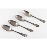 Four Georgian silver serving spoons, all engraved with crest to handle, two hallmarked London
