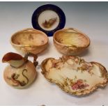 A group of Royal Worcester items to include a water jug with lizard design and two bowls in basket