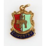 A hallmarked 9ct yellow gold enamelled Coventry charm.