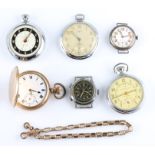 A collection of pocket watches, to include three chrome examples including the names Oris and