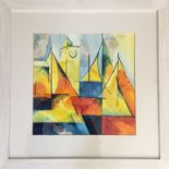 LUCY RUSSELL. Two framed glazed and mounted, signed with the initials LR acrylic and mixed media