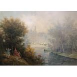 DI MEO. Framed, signed oil on canvas, Italian river scene, with certificate of authenticity, 50cm