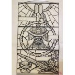 Three stamped John Hardman & Co. watercolour and pencil stained glass designs, Stamore Synagogue,