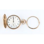 A 9ct yellow gold crown wind full hunter pocket watch, the white enamel dial having hourly Arabic