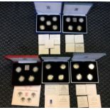 Five boxes of Royal Mint Silver Proof Pound Coins dated 1984 to 2007, 21 coins in total.