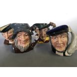 Four Royal Doulton character jugs, Rip Van Winkle, Capt Ahab, Simple Simon and Pied Piper.