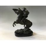 modern bronze of Napoleon on rearing horse in the style of J. E. MASSON on black marble base. Tota