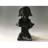 A modern bronze bust of Napoleon signed ‘Lecomte’ on black and white marble base, height 36cm total