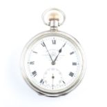 A Thomas Russell & Son open face crown wind pocket watch, the white enamel dial having hourly