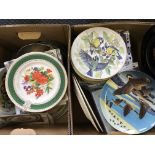 Two boxes of various plates to include Royal Worcester, Wedgewood etc, some with certificates.