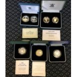 5 boxes of coins to include Royal Mint Silver Proof 2 pound coins dated 1989 to 1998 together with a