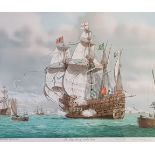 MARK R. MYERS. Framed, glazed signed in pencil to margin print titled The Mary Rose off Southsea Ca